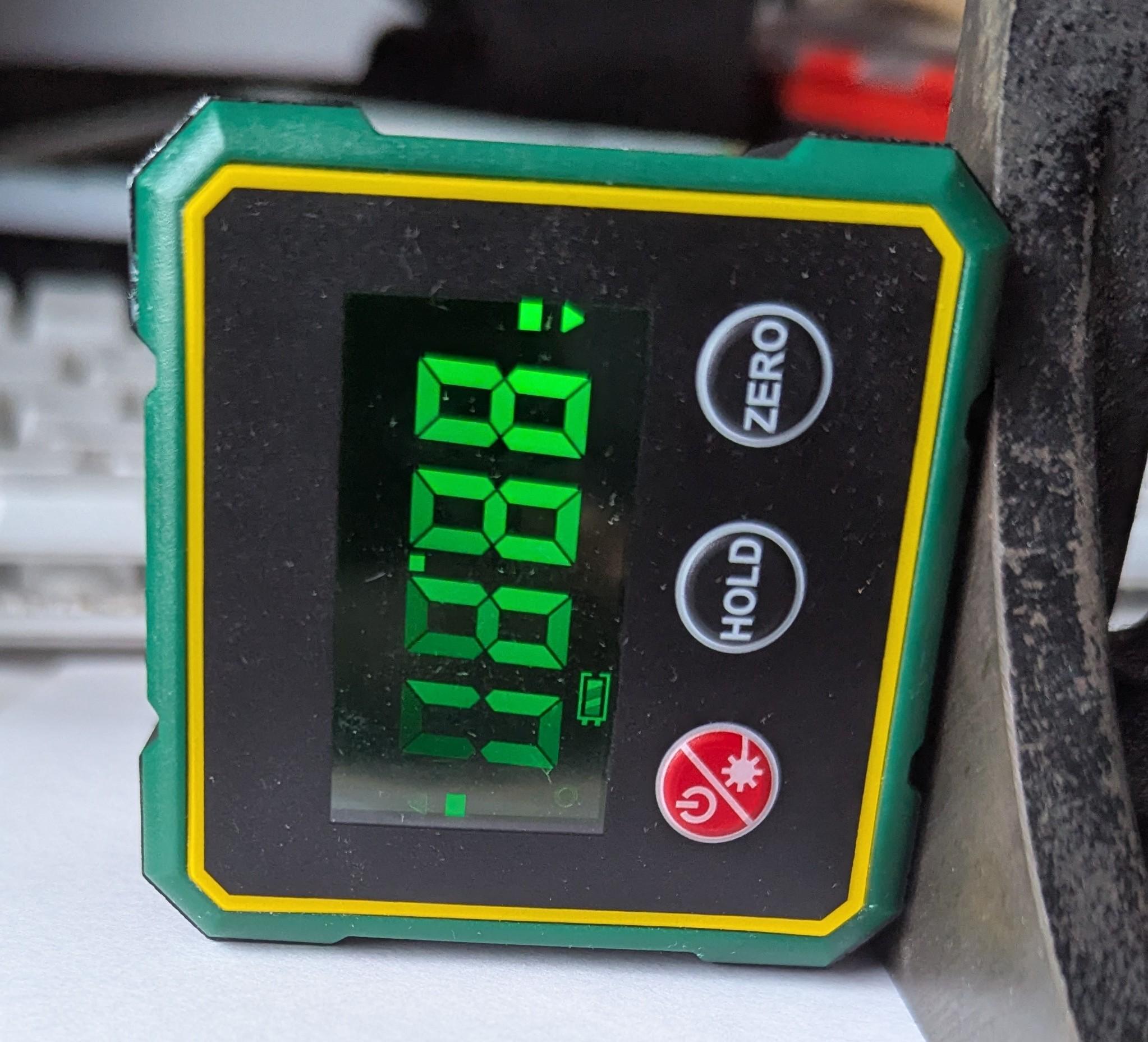 The device moved to the left vertical side of the machine angle reading 88.8 0°