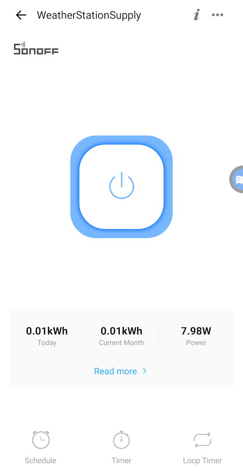 Screenshot of the eWelink / Sonoff App showing the main control for the plug