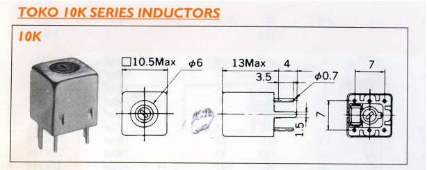 TOKO 10k Series Inductors pinout and dimensions 