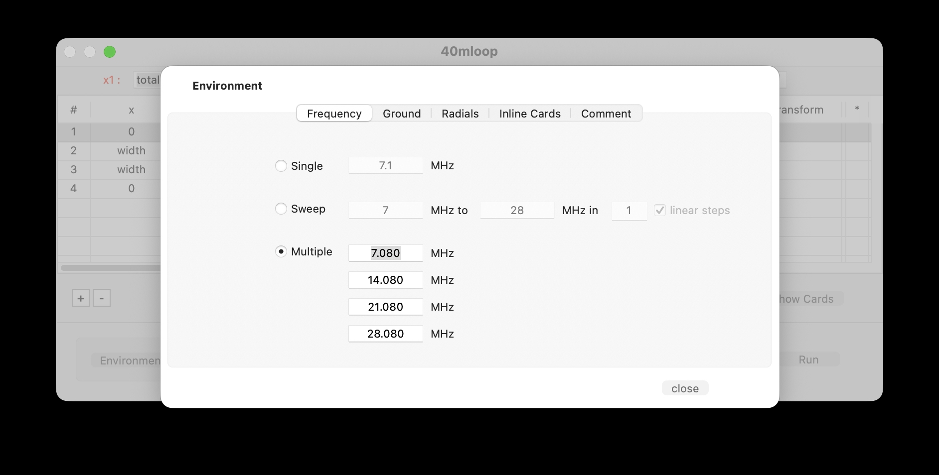 CocoaNEC 2.0 Spreadsheet Environment Window