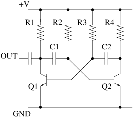 Basic circuit diagram of astable
oscillator