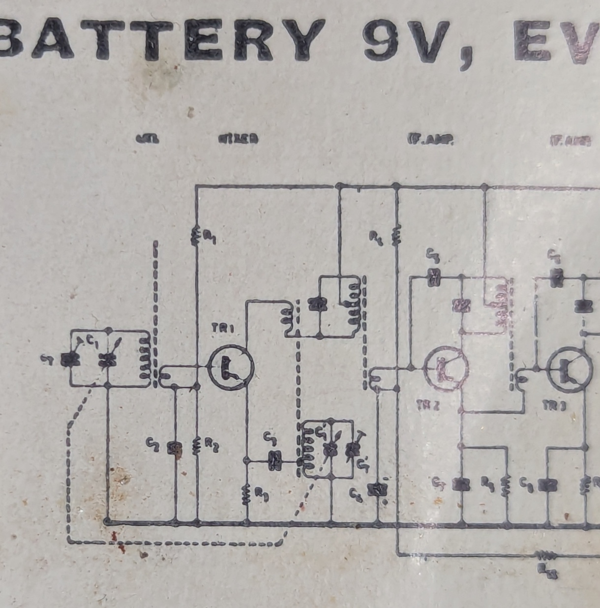 A pretty blurry circuit diagram of a similar type of radio. It was pasted as a sticker inside the other radio