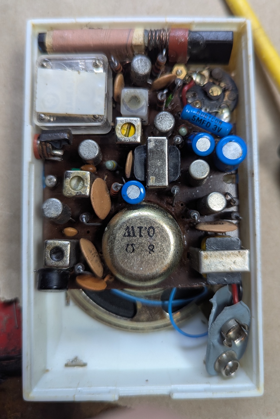 The radio PCB back in the case