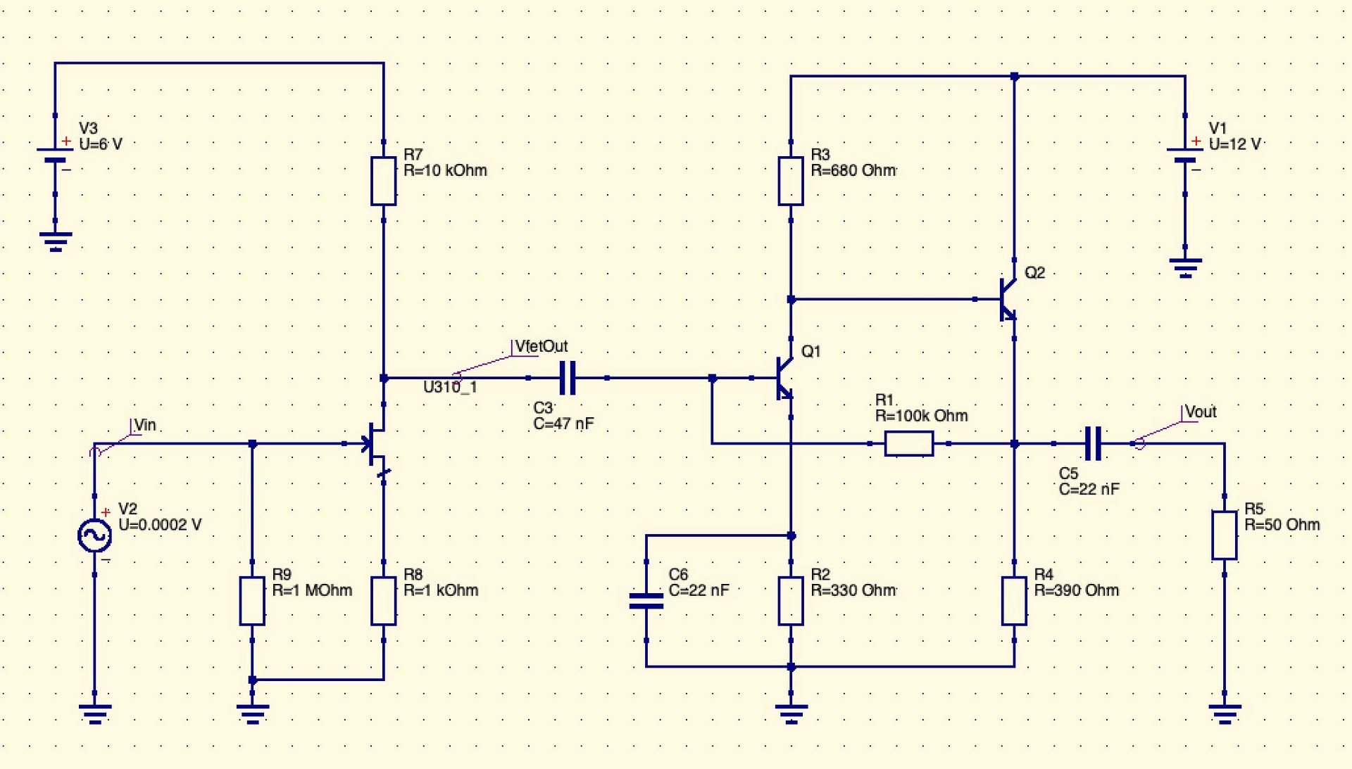 Schematic of the converter as simulated in QUCS